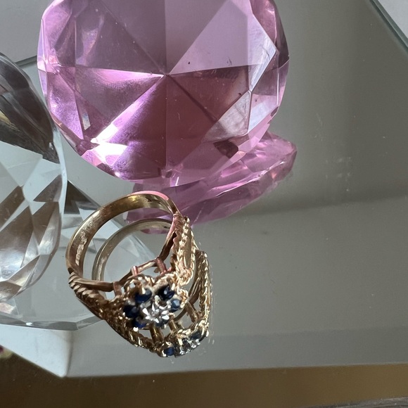 Vtg 10k yellow gold sapphire diamond Italian ring⭐️ - Picture 9 of 13
